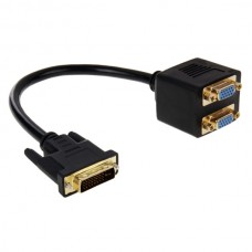 DVI 24 5 Pin Male to 2 VGA Female Splitter Cable  Length  30cm  Black