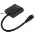 Full HD 1080P Mini HDMI Male to VGA Female Video Adapter Cable with Audio Cable  Length  22cm   Black